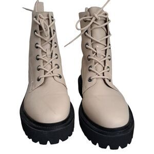 Madewell The Rayna Lace Up Boot in Leather Cream Harvest Moon Women's Sz 8.5